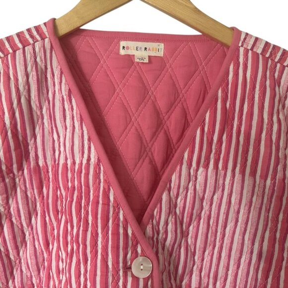 Roller Rabbit Checkboard Stripe Marni Pink Cropped Quilted Cotton Jacket L - Picture 9 of 16